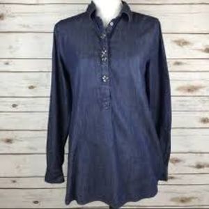 Ann Taylor LOFT Chambray Jeweled Beaded Tunic